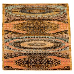India Mamluk Runner Rug - Wool Blue Brown Ivory Pink Yellow - 94269