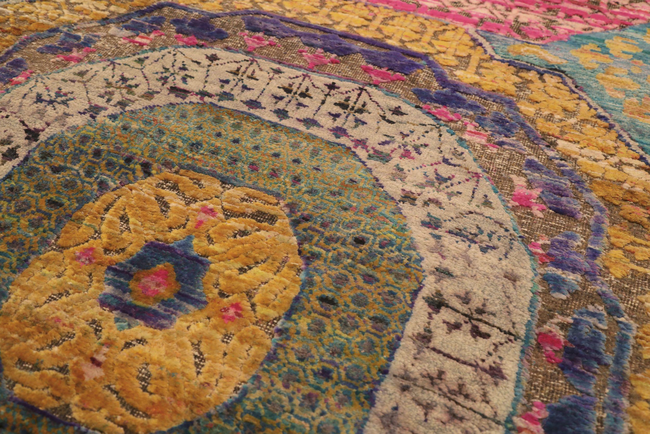 Alfombra Corredera India Mamluk - Lana Azul Rosa Purpel Diseño Amarillo - 94197 Moderno en venta