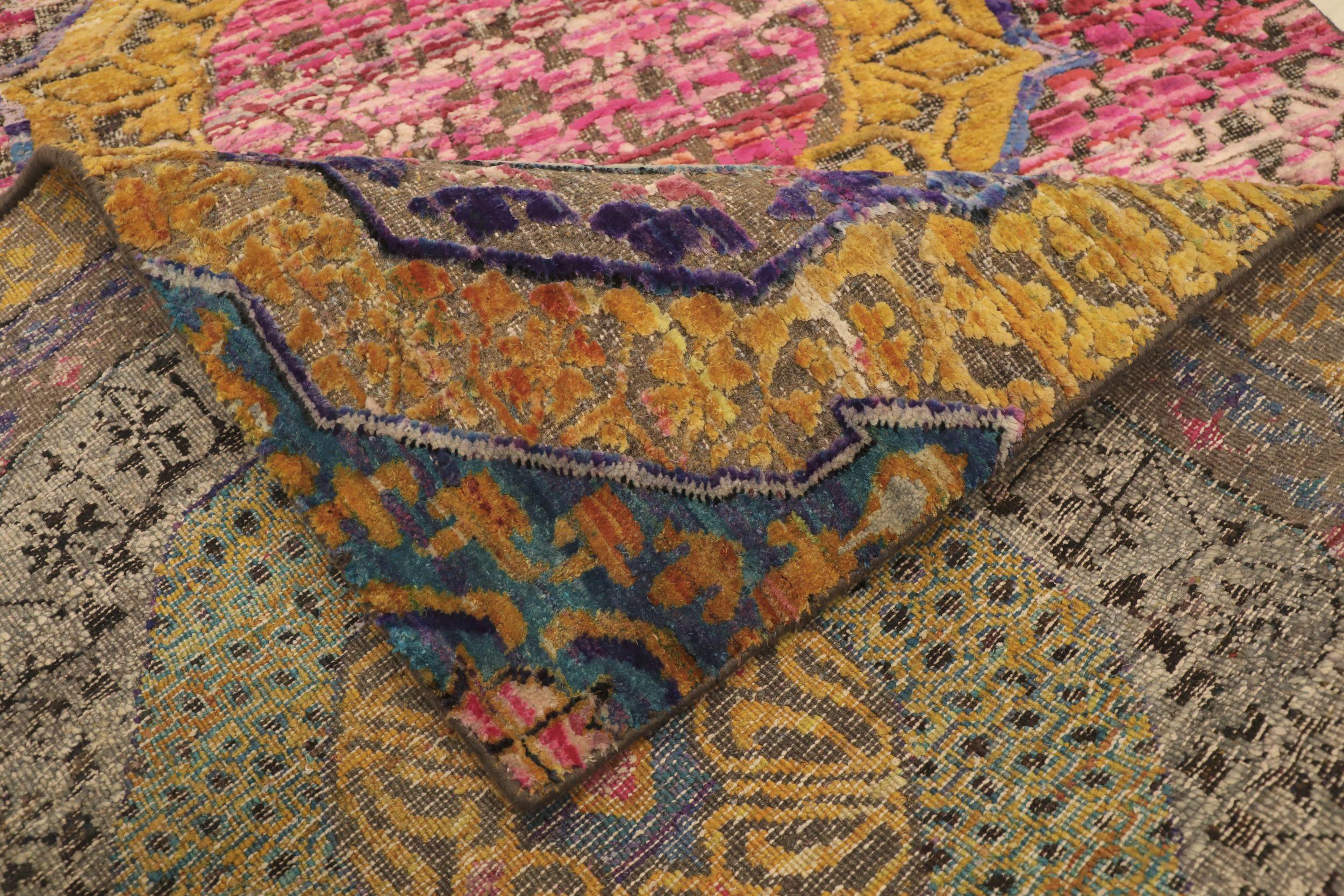 Alfombra Corredera India Mamluk - Lana Azul Rosa Purpel Diseño Amarillo - 94197 Indio en venta