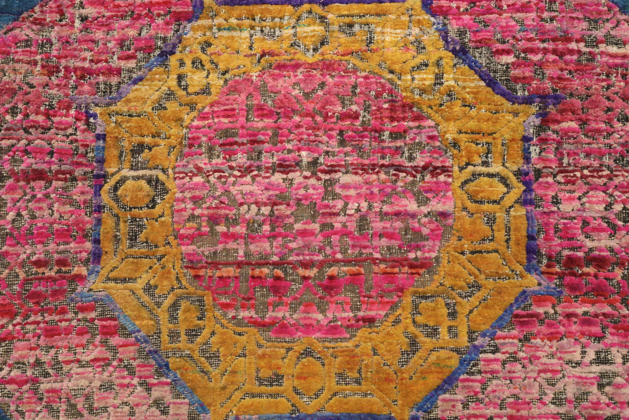 Alfombra Corredera India Mamluk - Lana Azul Rosa Purpel Diseño Amarillo - 94197 en Excelente estado para la venta en Dallas, TX