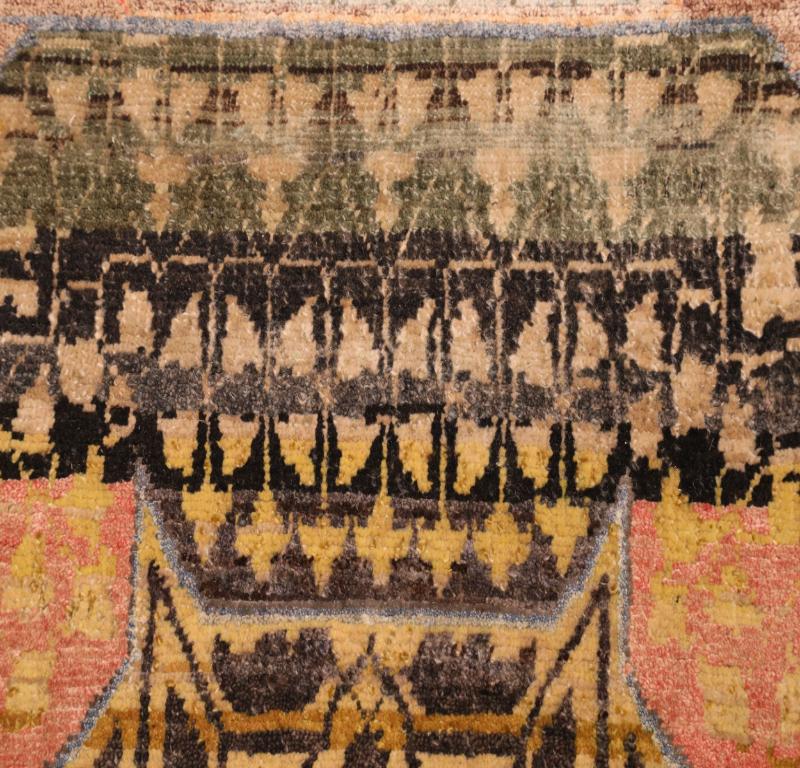 Indien Mamluke Läufer Teppich - Wolle Blau Rosa Gelb Design - 94281 (Handgeknüpft) im Angebot
