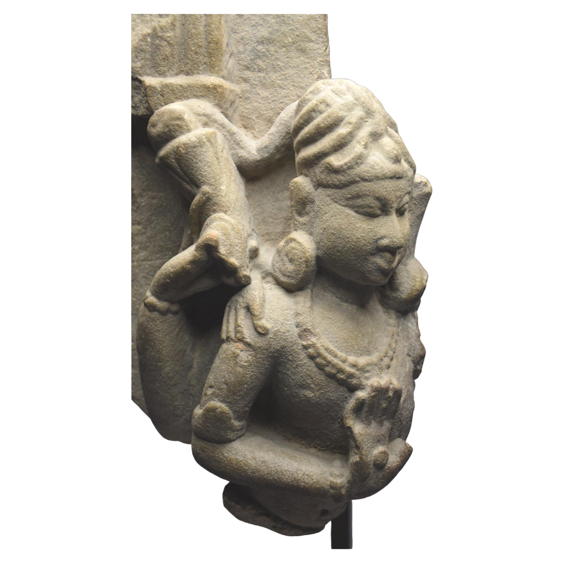 India, Medieval Period, 11th Century, a Sandstone Fragmentary Stele of Vishnu