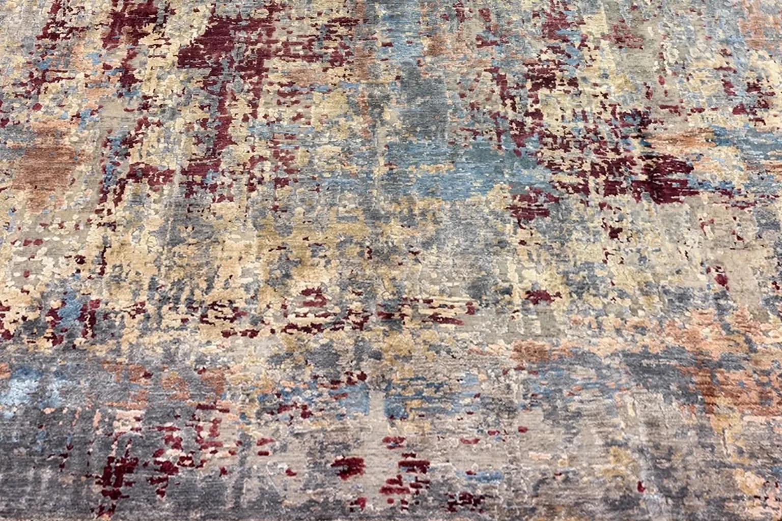 Tissé à la main Tapis de sol moderne India - Ivoire Bleu Rouge en vente