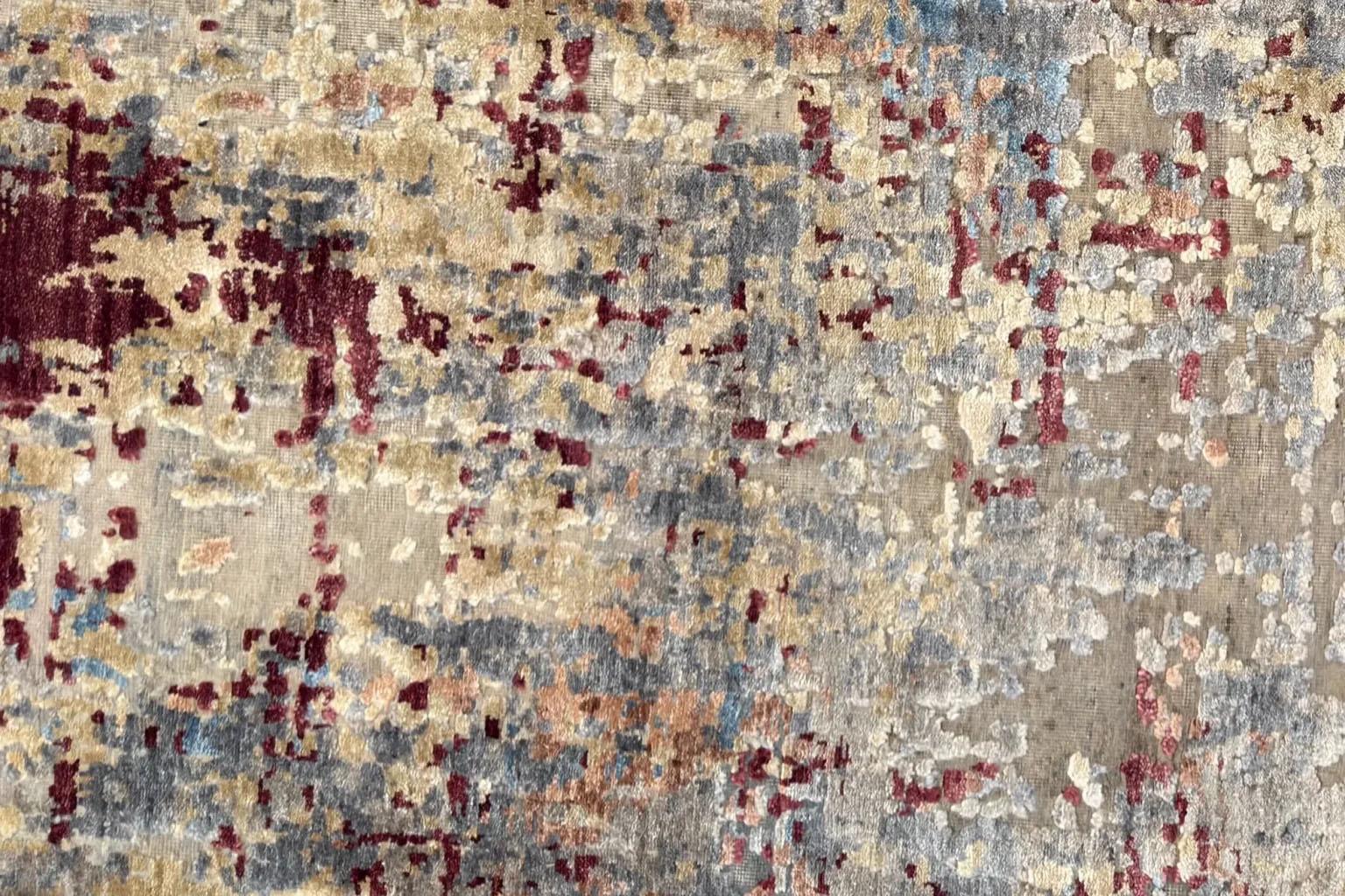 20ième siècle Tapis de sol moderne India - Ivoire Bleu Rouge en vente