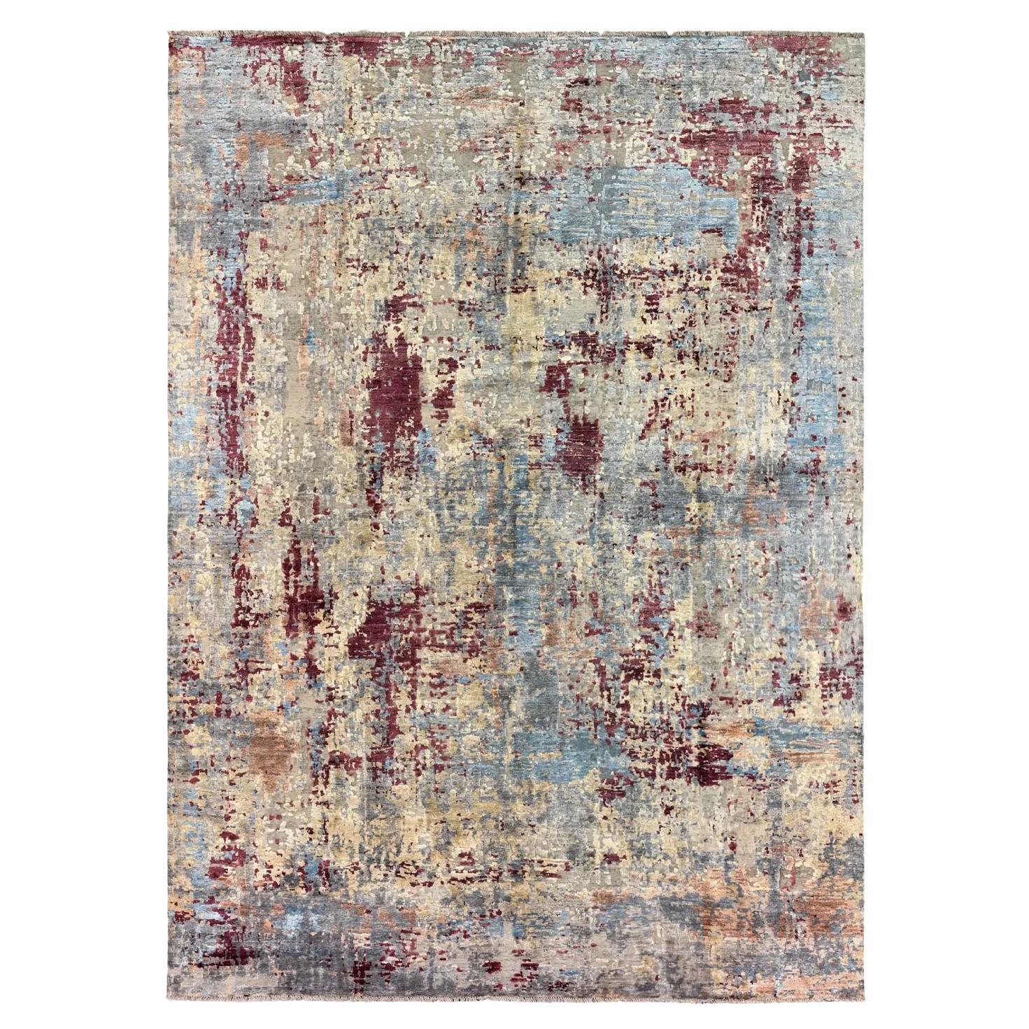 Tapis de sol moderne India - Ivoire Bleu Rouge en vente