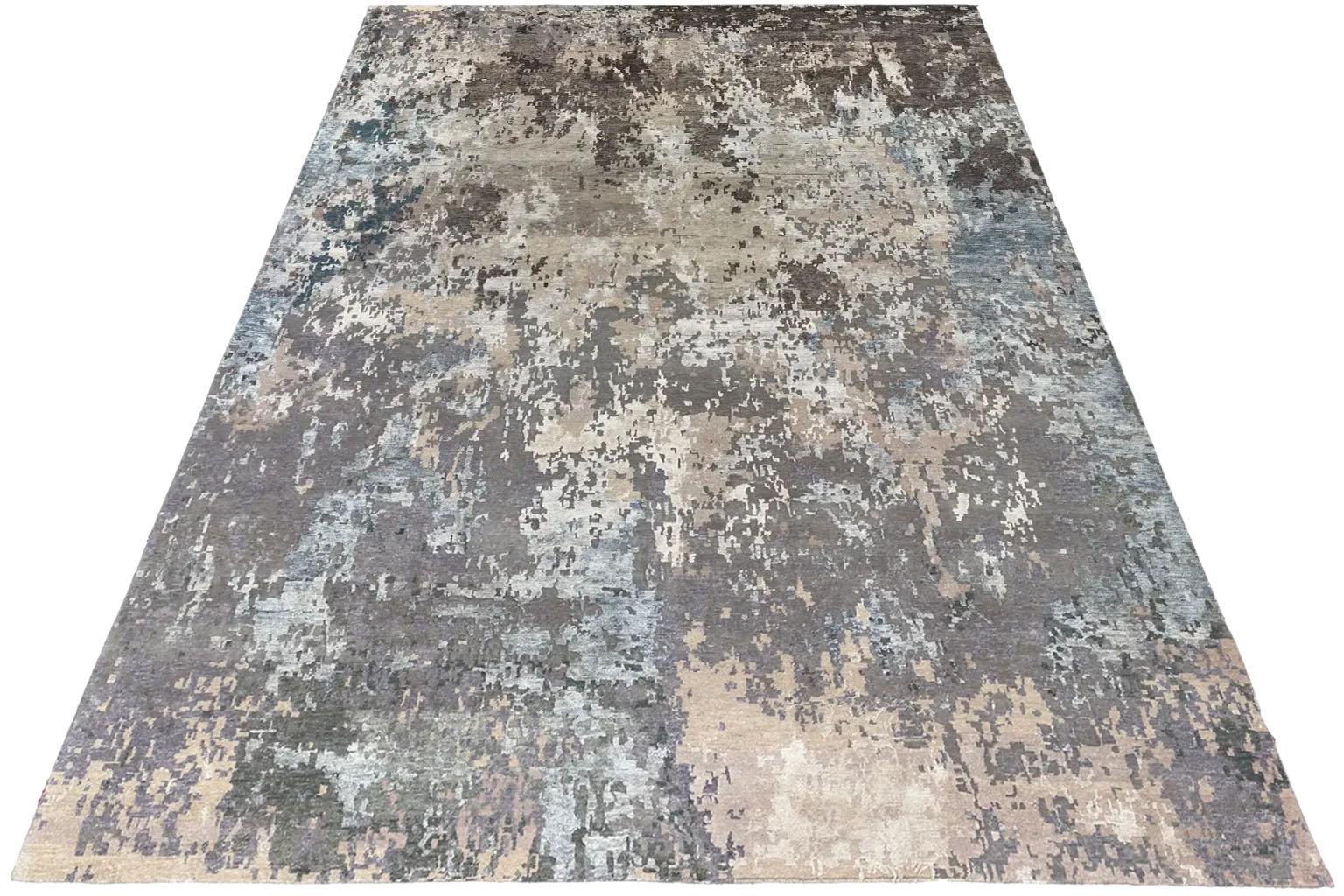 Indien Tapis de sol moderne India - Ivory Navy Brown en vente