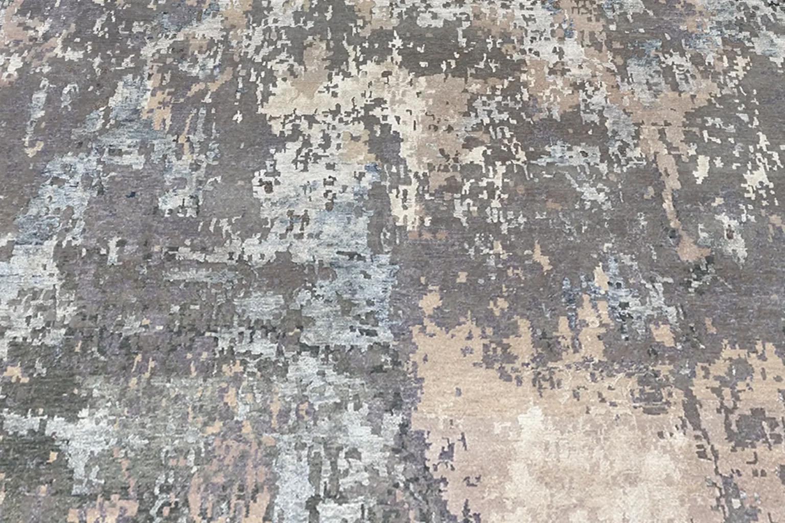 Noué à la main Tapis de sol moderne India - Ivory Navy Brown en vente
