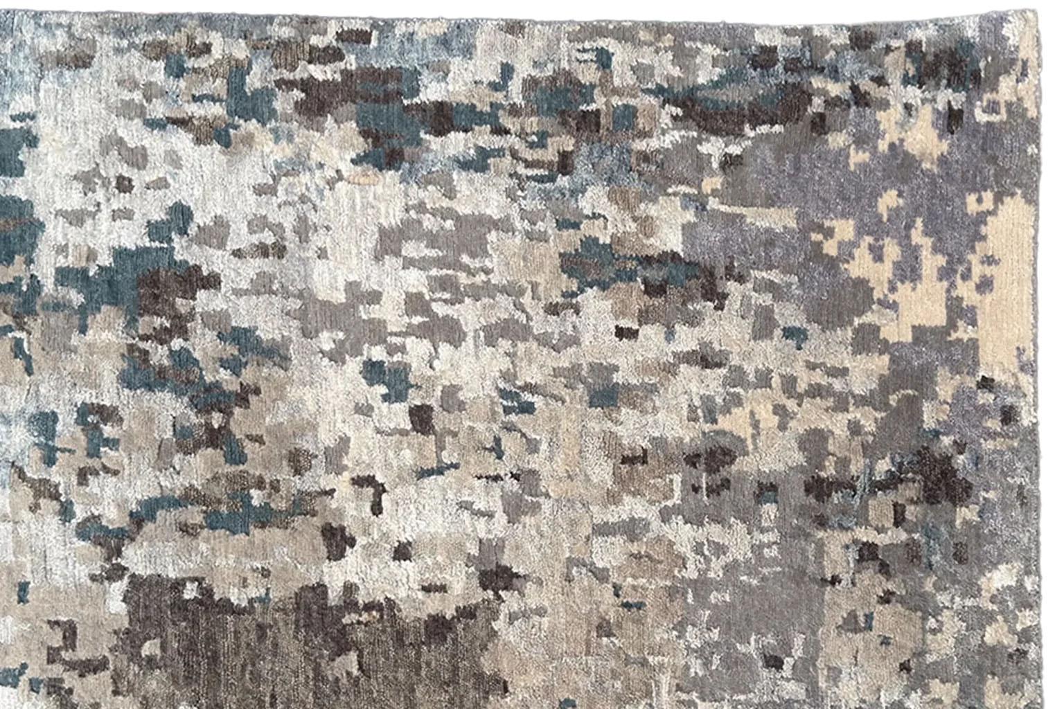 Tapis de sol moderne India - Ivory Navy Brown Excellent état - En vente à Dallas, TX