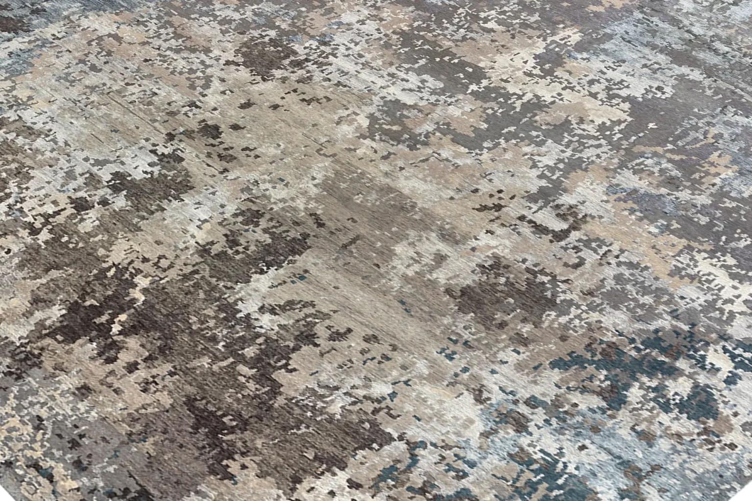 Laine Tapis de sol moderne India - Ivory Navy Brown en vente