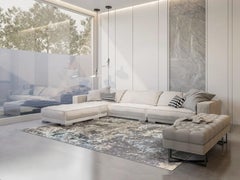 India Modern Area Rug - Ivory Navy Brown