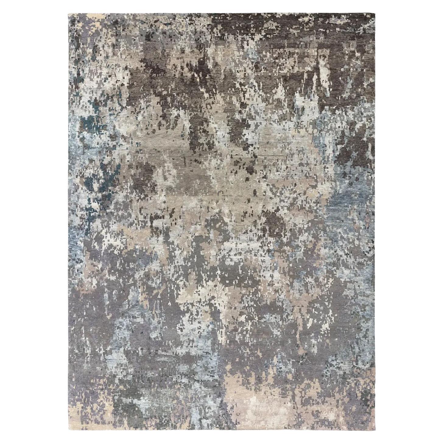 Tapis de sol moderne India - Ivory Navy Brown en vente