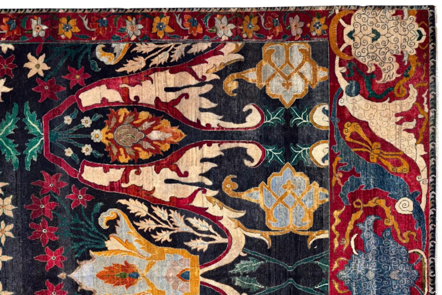Tapis de sol The Modernity - Laine Noir Ivoire Orange Rouge Design - 94040 Excellent état - En vente à Dallas, TX