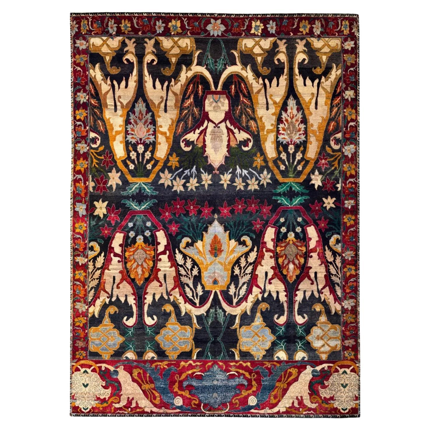 Alfombras modernas India - Lana Negro Marfil Naranja Rojo Diseño - 94040