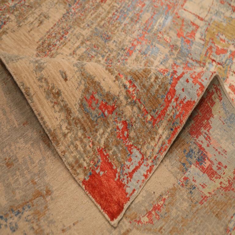 Indiano Tappeti India moderni - Cotone Blu Marrone Avorio Rosso Giallo - 93855 in vendita