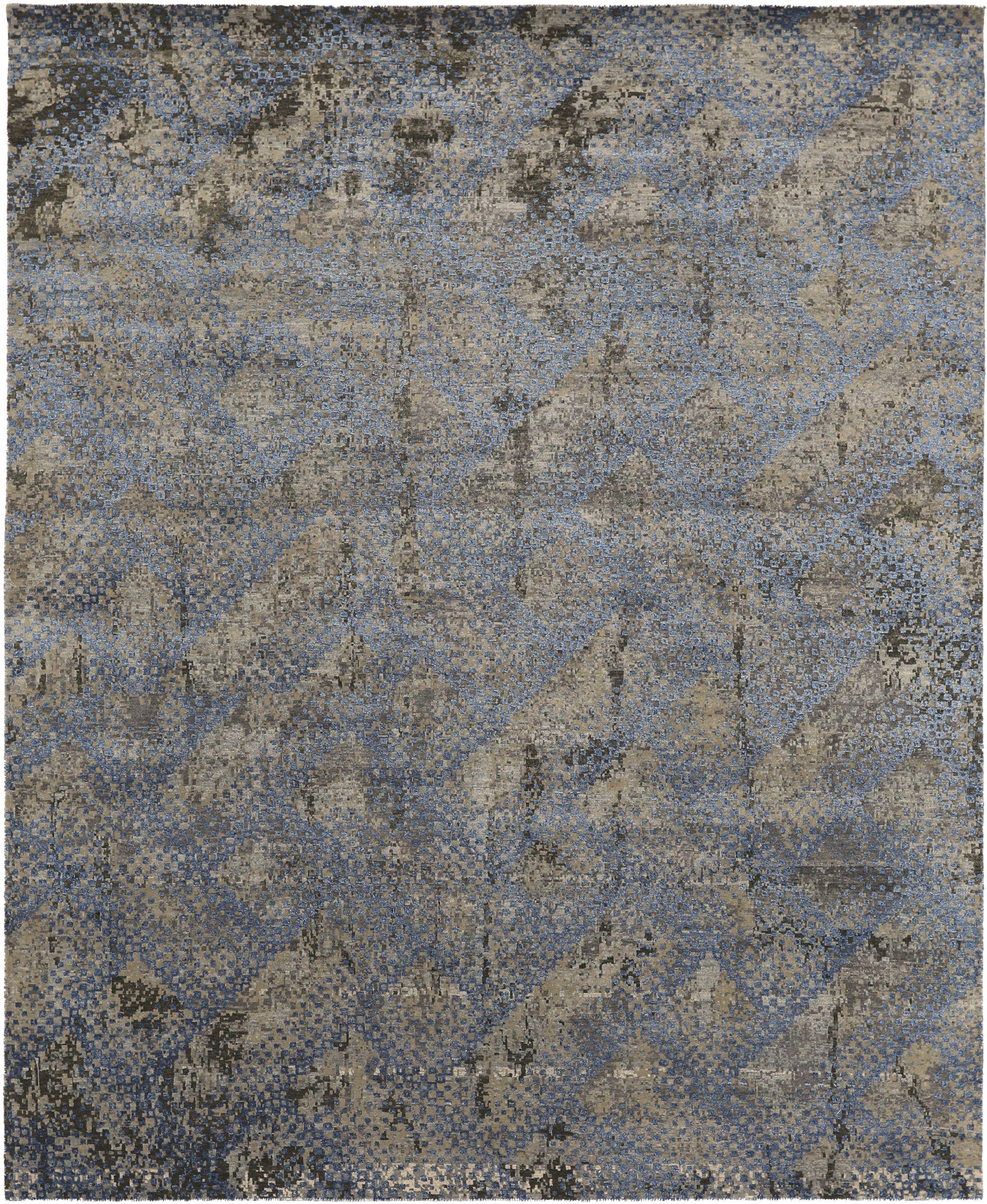 Découvrez l'élégance de l'Inde moderne avec les tapis de zone de Circa 1990. Conçu avec de la laine et de la soie et BleuBrunIvoireTaupe, ce design exclusif est parfait pour mettre en valeur votre espace.