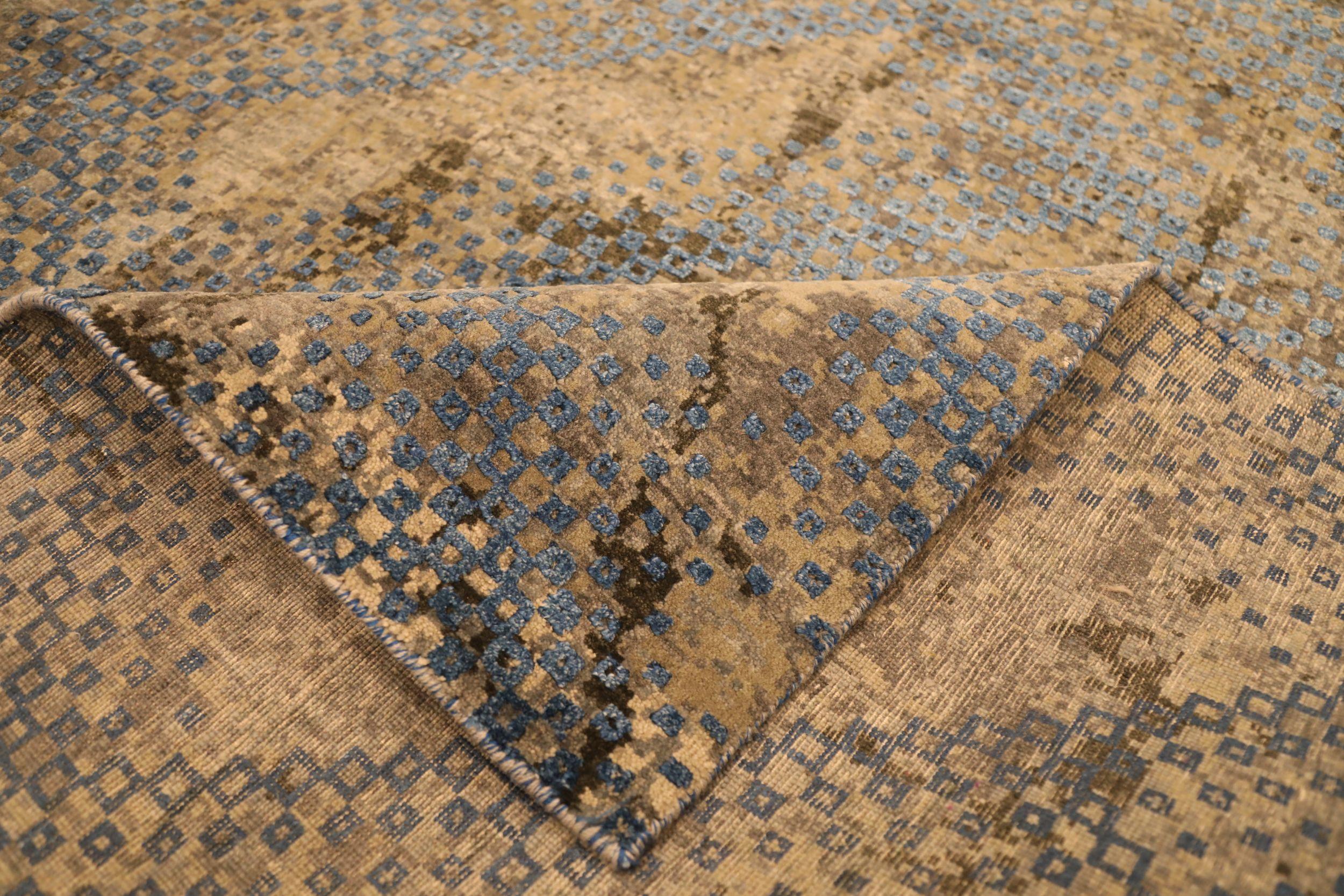 Moderne Tapis de sol The Modernity - Laine et soie Bleu Brown Ivoire Taupe - 93826 en vente