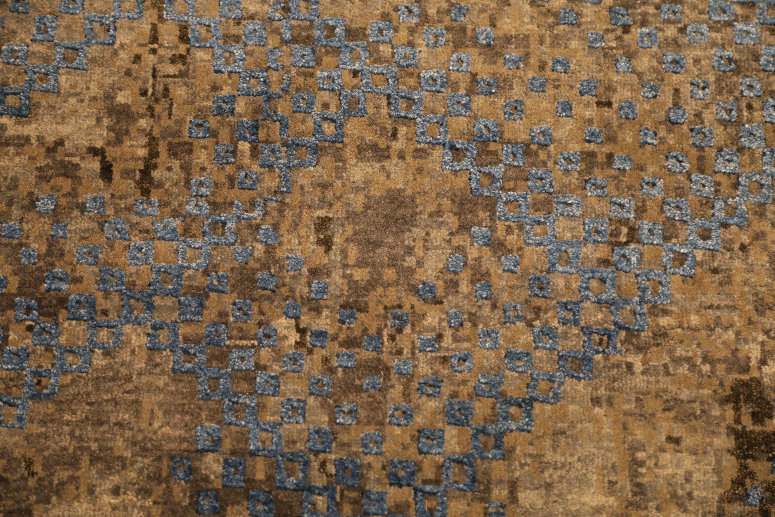 Indien Tapis de sol The Modernity - Laine et soie Bleu Brown Ivoire Taupe - 93826 en vente