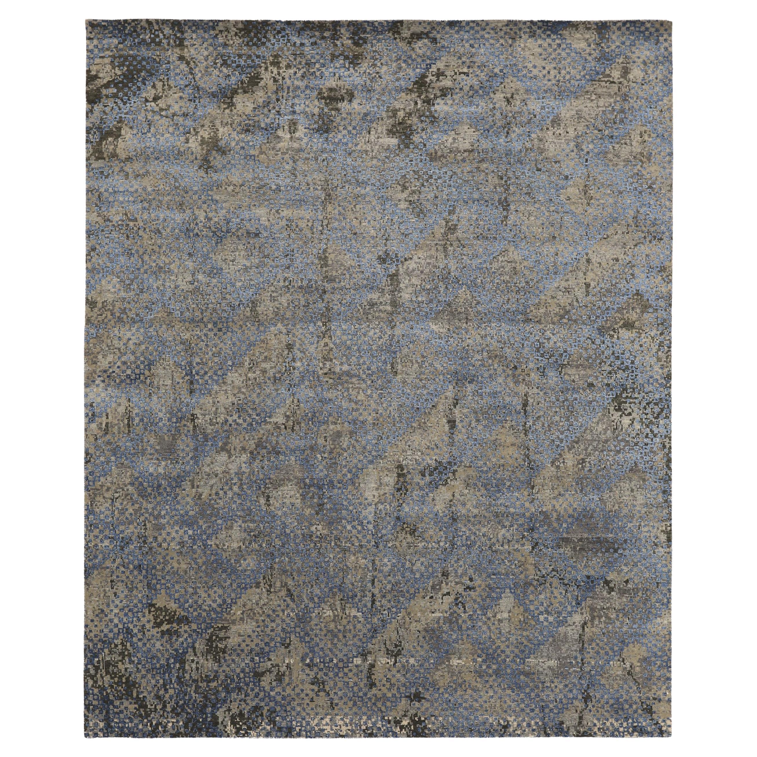 Indien Modern Area Rugs - Wolle und Seide Blau Braun Elfenbein Taupe - 93826