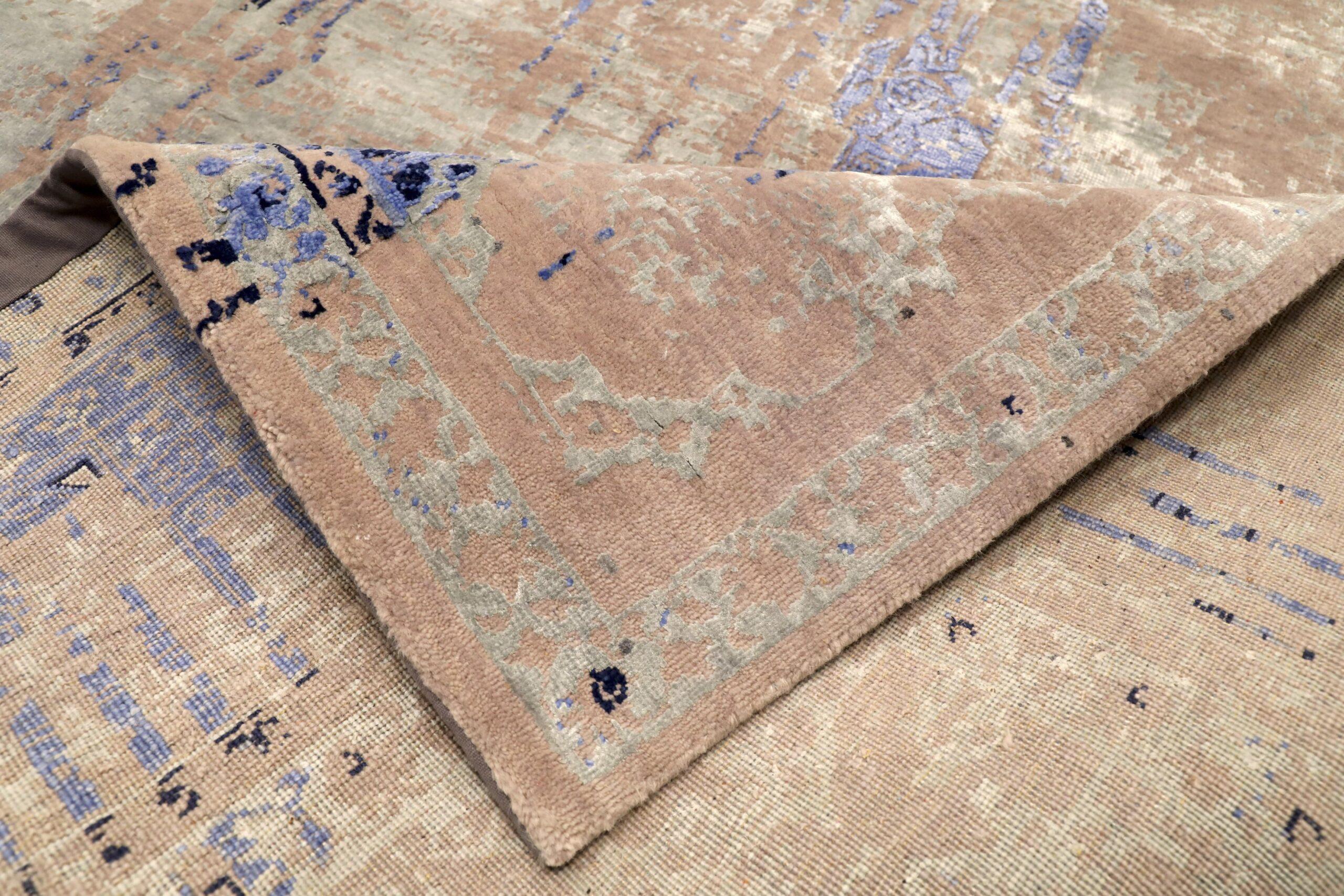 Indiano Tappeti India Moderni - Lana e Seta Blu Rosa Grigio/Argento - 96556 in vendita