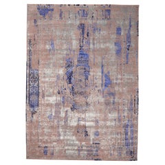 India Modern Area Rugs - Wool and Silk Blue Pink Gray/silver - 96556