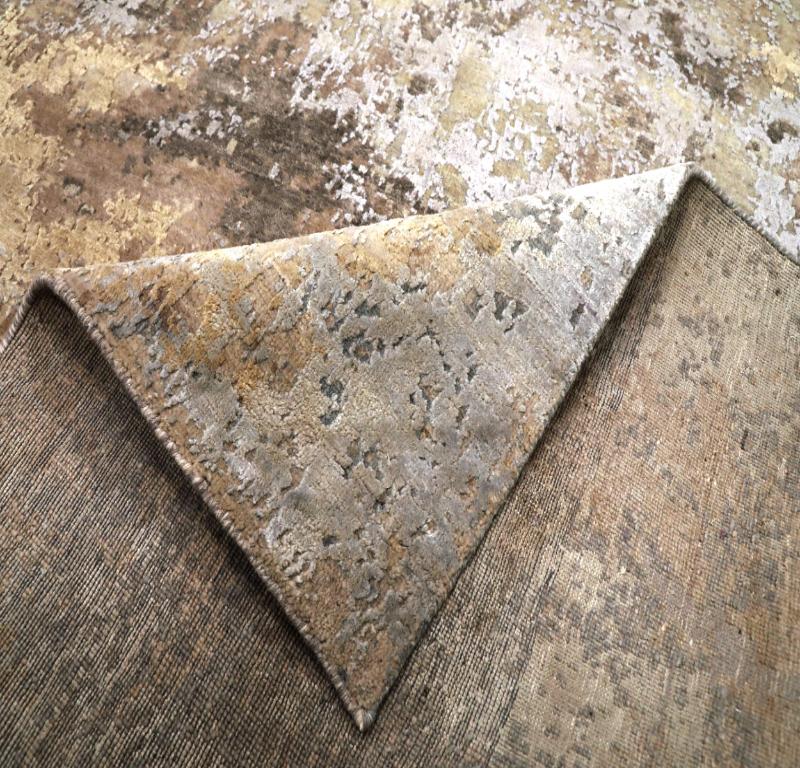 Indien Modern Area Rugs - Wolle und Seide Brown Elfenbein Taupe - 94259 (Indisch) im Angebot