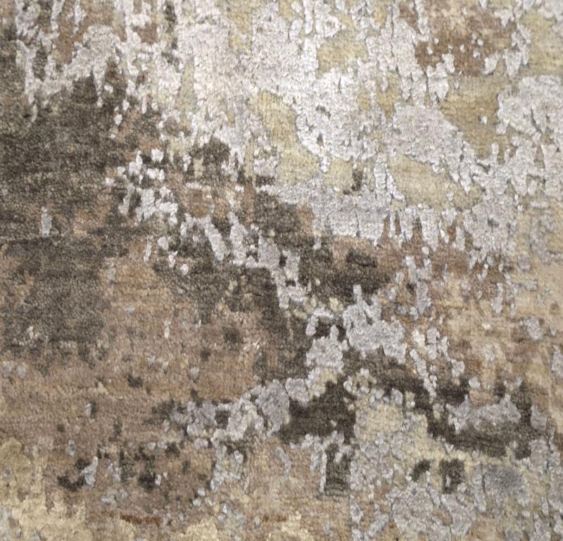 Indien Modern Area Rugs - Wolle und Seide Brown Elfenbein Taupe - 94259 (Handgeknüpft) im Angebot