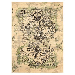 Moderne indische Teppiche - Wolle Schwarz Grün Elfenbein Design - 94104