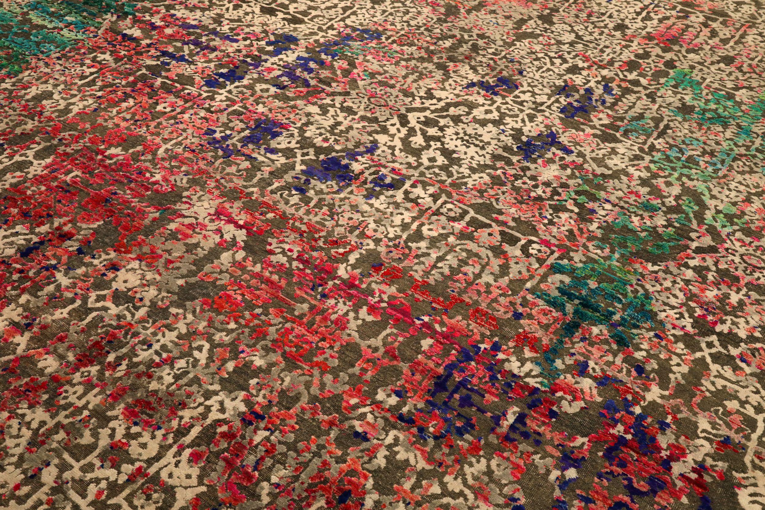 Moderno Tappeti India moderni - Lana Blu Marrone Verde Avorio Rosso - 94112 in vendita