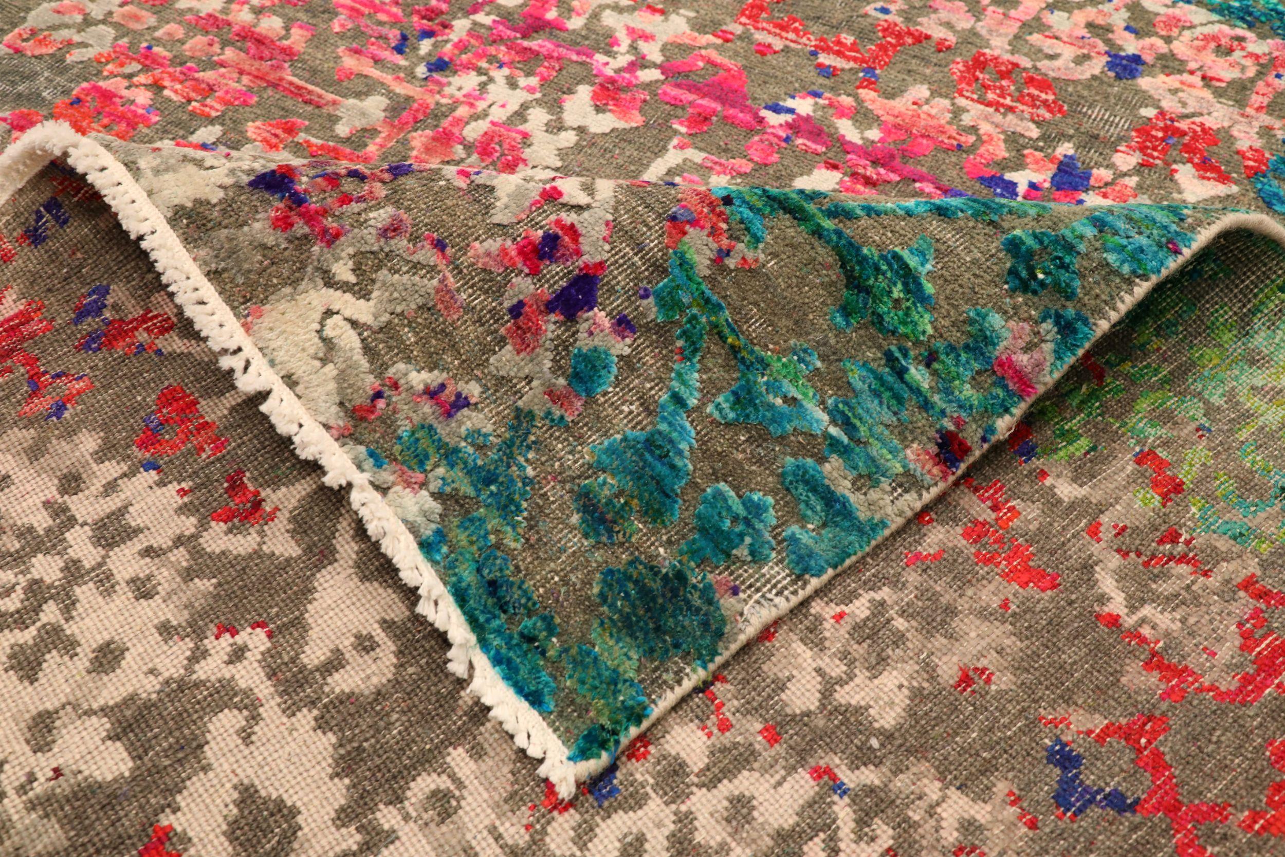 Indiano Tappeti India moderni - Lana Blu Marrone Verde Avorio Rosso - 94112 in vendita