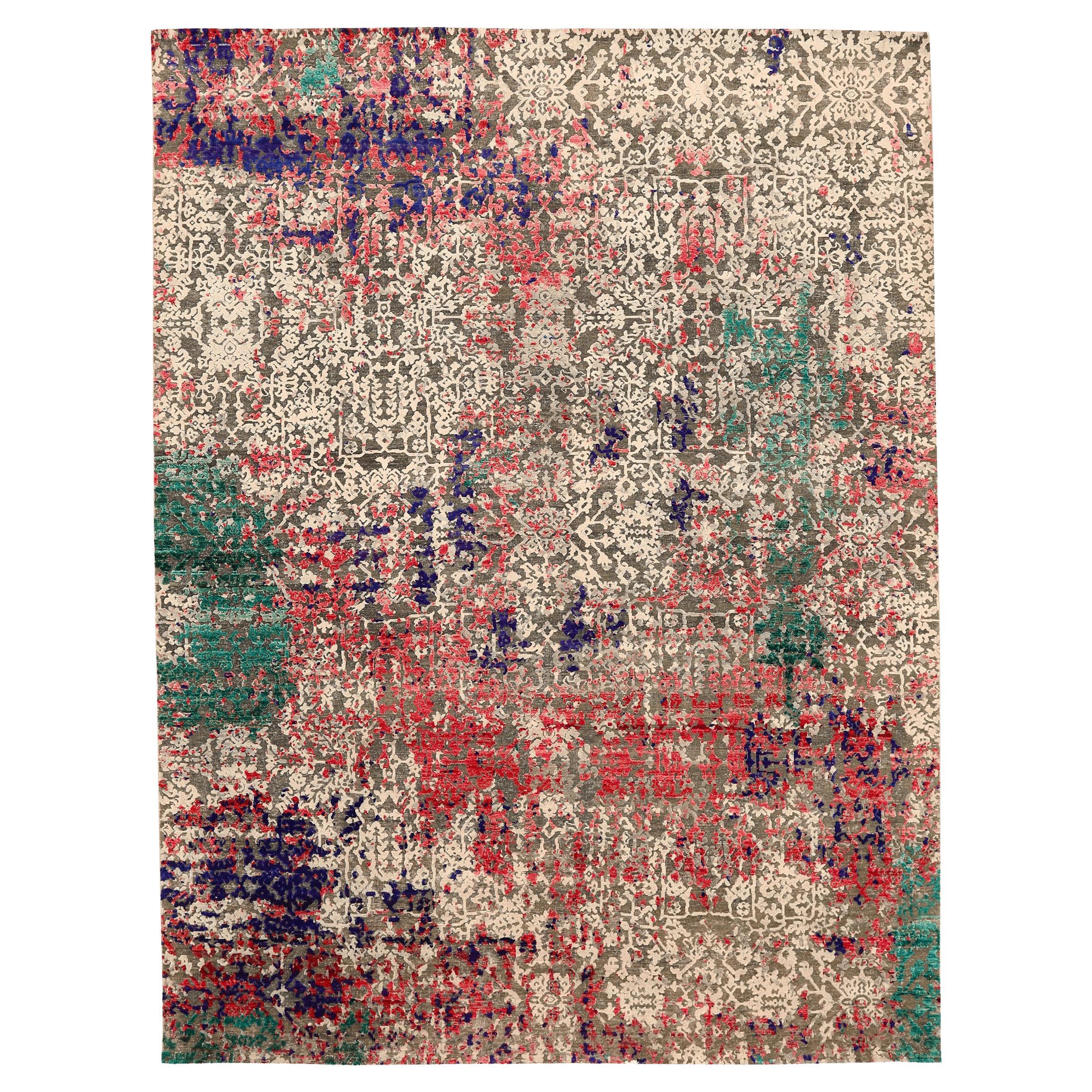 Indien Modern Area Rugs - Wolle Blau Braun Grün Elfenbein Rot - 94112