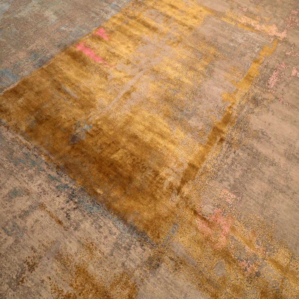 Indien Modern Area Rugs - Wolle Blau Braun Elfenbein Rosa Gelb - 94092 (Moderne) im Angebot