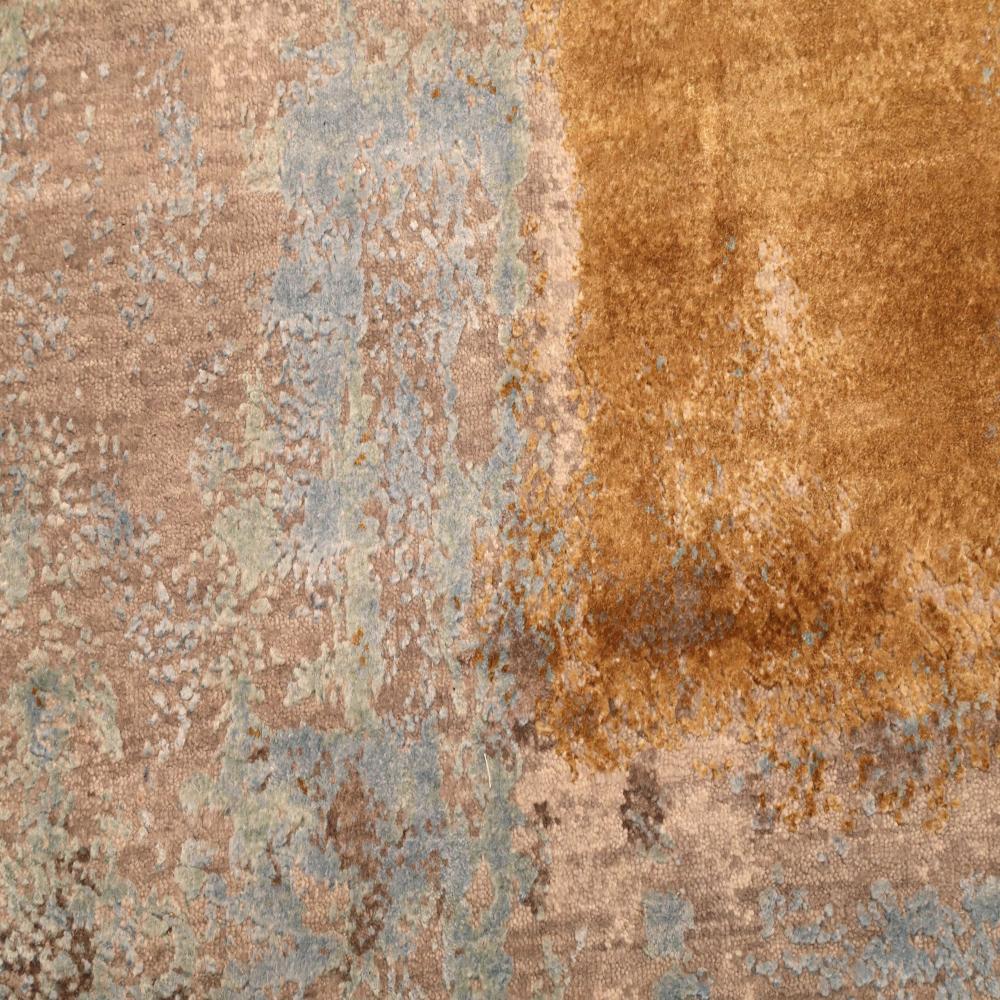 Indien Modern Area Rugs - Wolle Blau Braun Elfenbein Rosa Gelb - 94092 (Indisch) im Angebot