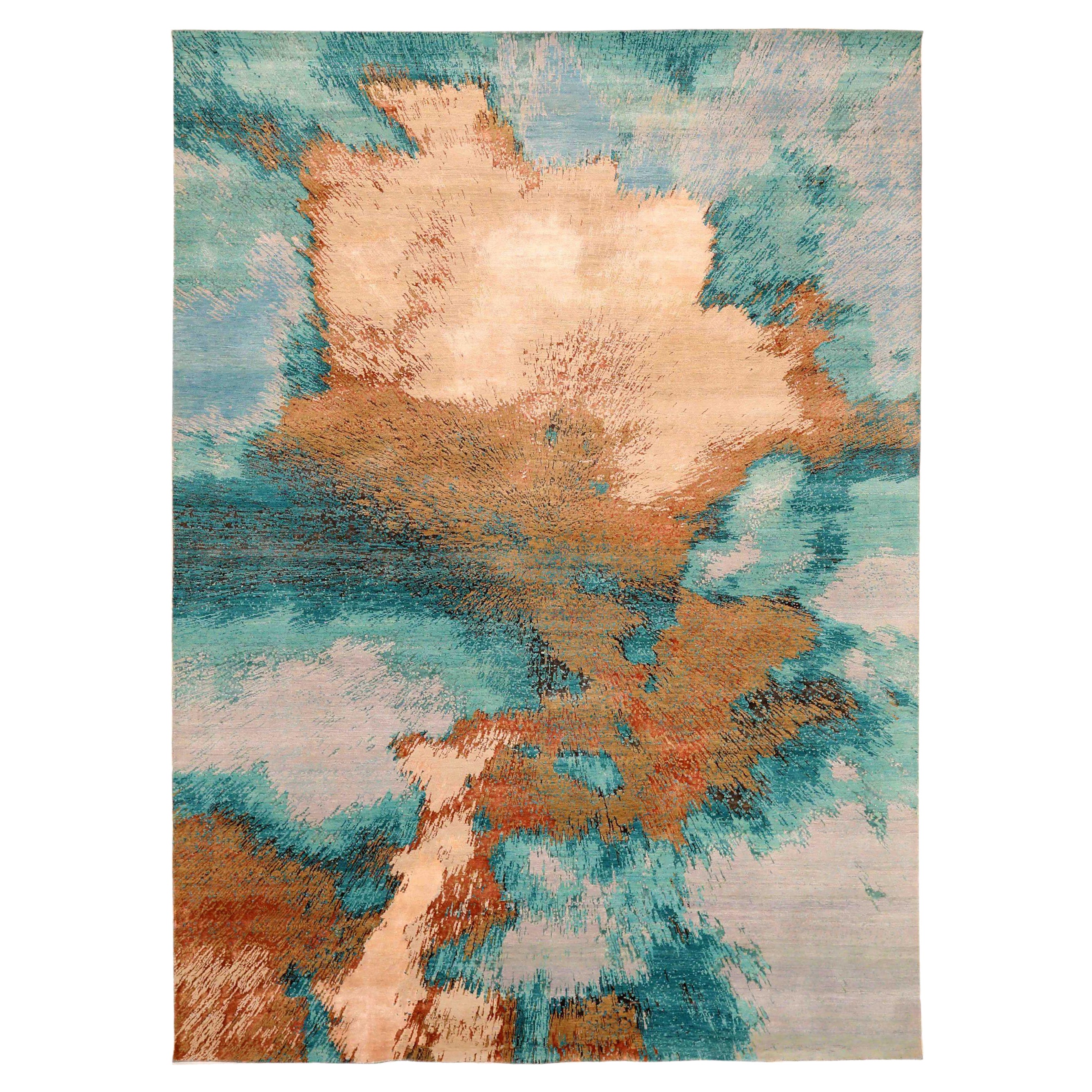 Indien Modern Area Rugs - Wolle Blau Braun Elfenbein Rot Design - 94023