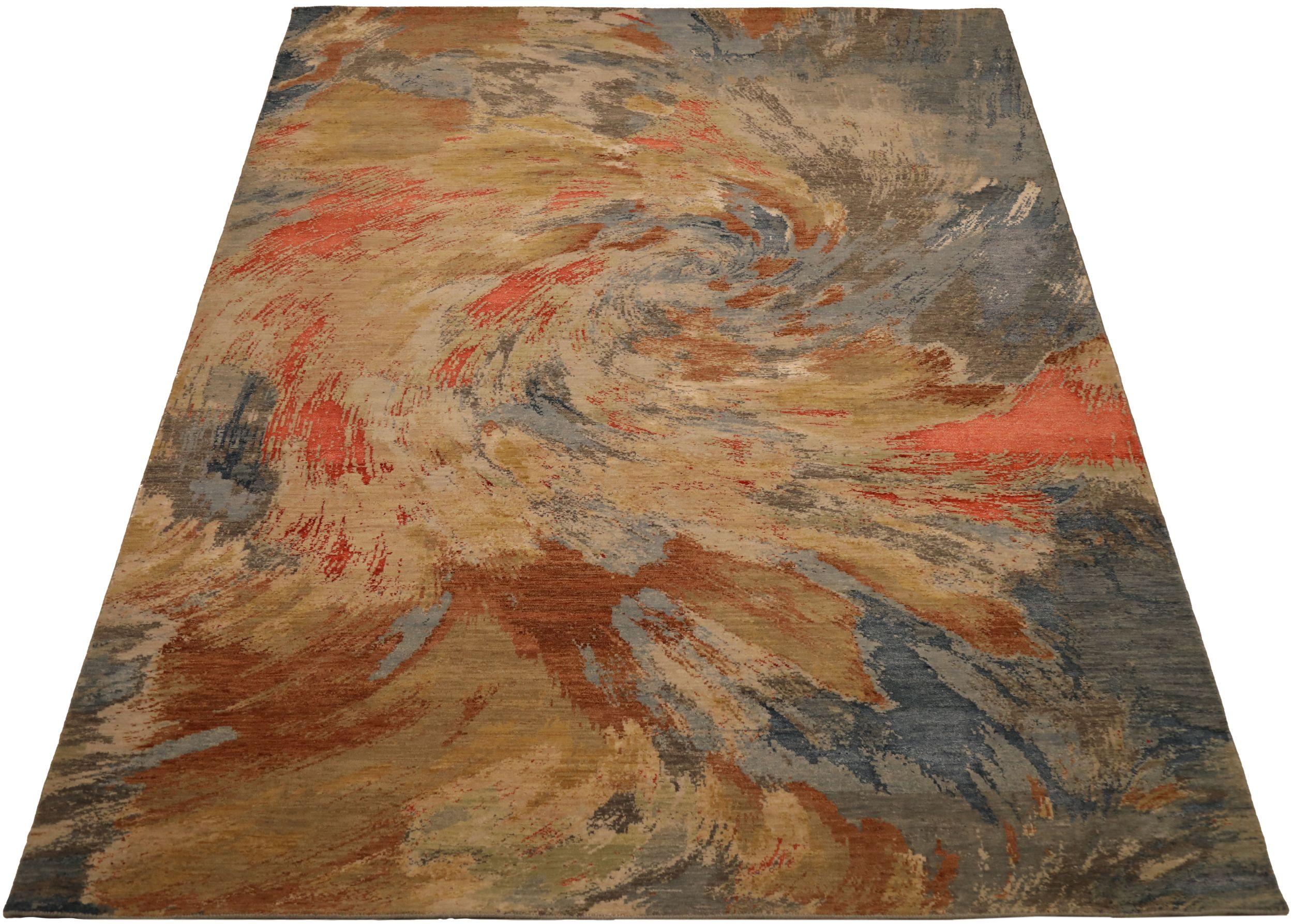 Scopri l'eleganza dell'India Modern con i tappeti CIRCA del 1990. Progettato con lana e blu-marrone-avorio-rosso-giallo, questo design esclusivo è perfetto per valorizzare il tuo spazio.