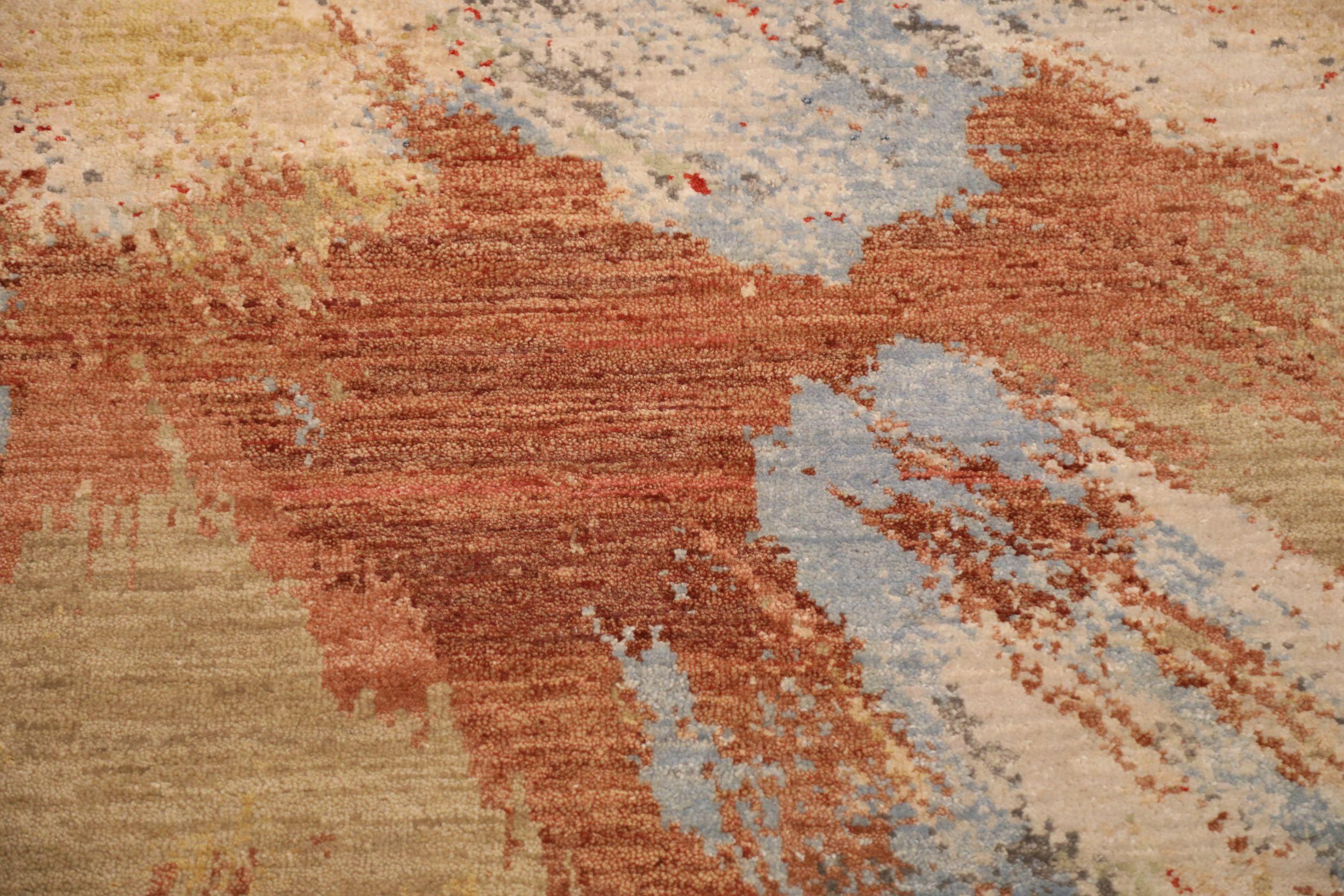 Indiano Tappeti India moderni - Lana Blu Marrone Avorio Rosso Giallo - 93849 in vendita