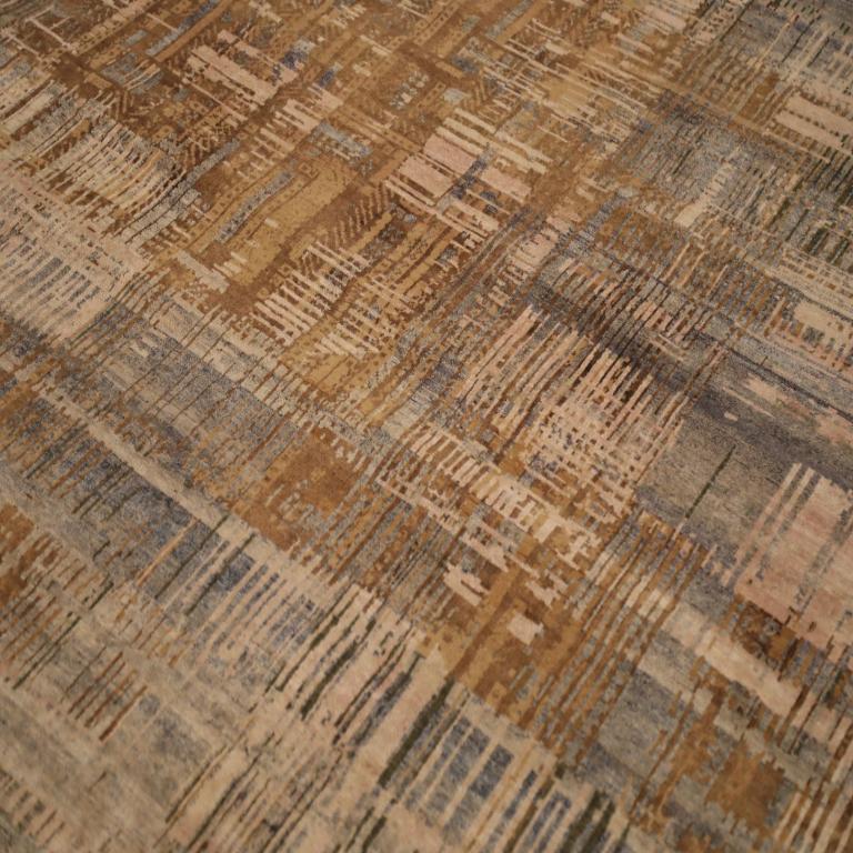 Indien Modern Area Rugs - Wolle Braun Grau Elfenbein Design - 93860 (Moderne) im Angebot