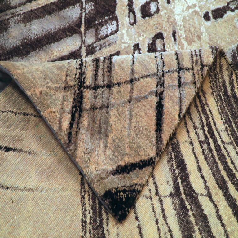 Indien Modern Area Rugs - Wolle Braun Elfenbein Design - 94142 (Indisch) im Angebot