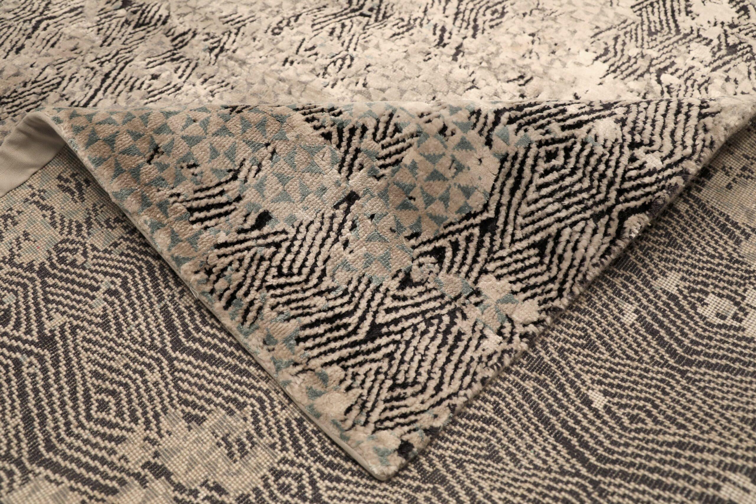 Indien Modern Area Rugs - Wolle Braun Elfenbein Design - 96557 (Moderne) im Angebot