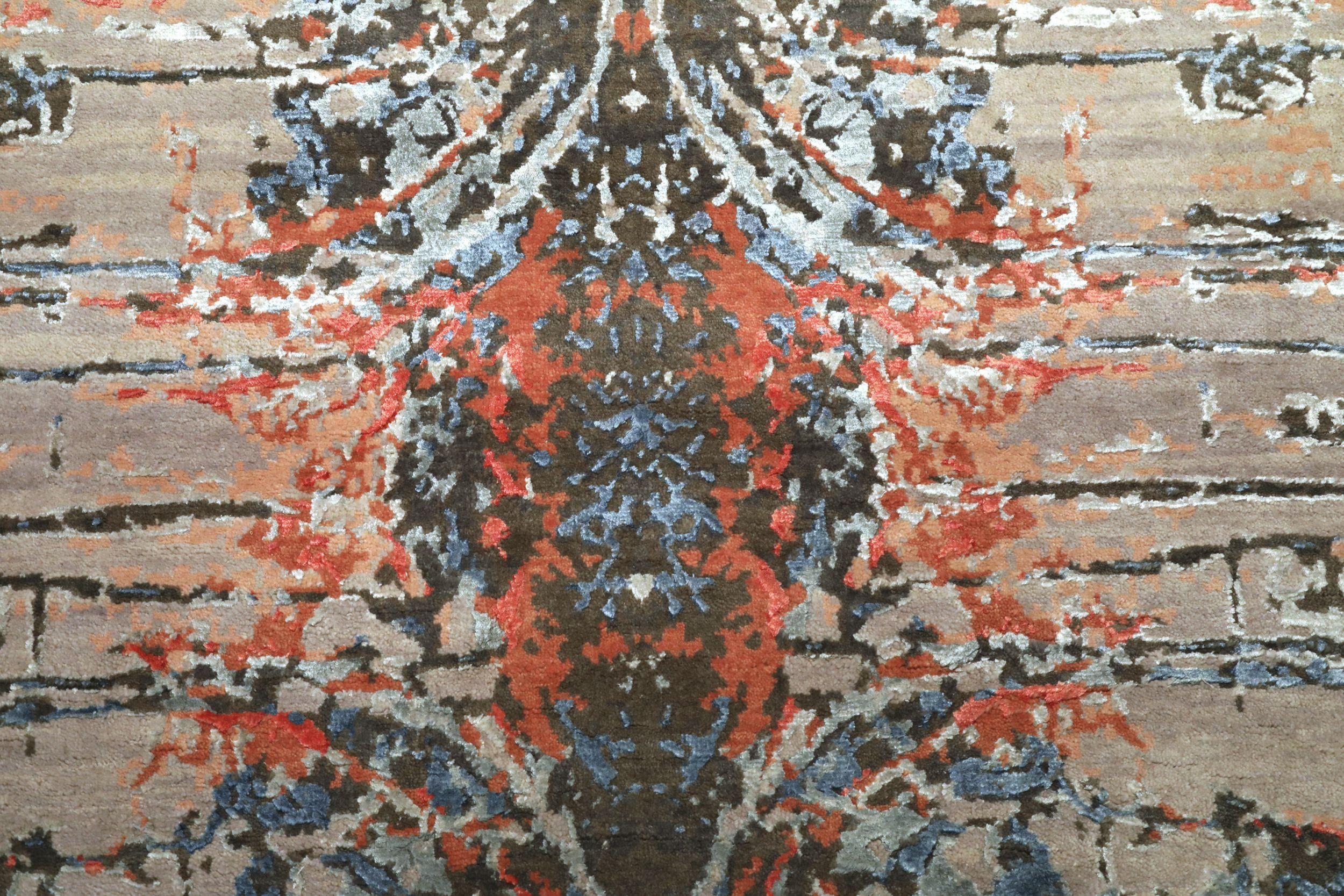 Indien Tapis de sol India Modernity - Laine Brown Ivory Orange Design - 94159 en vente