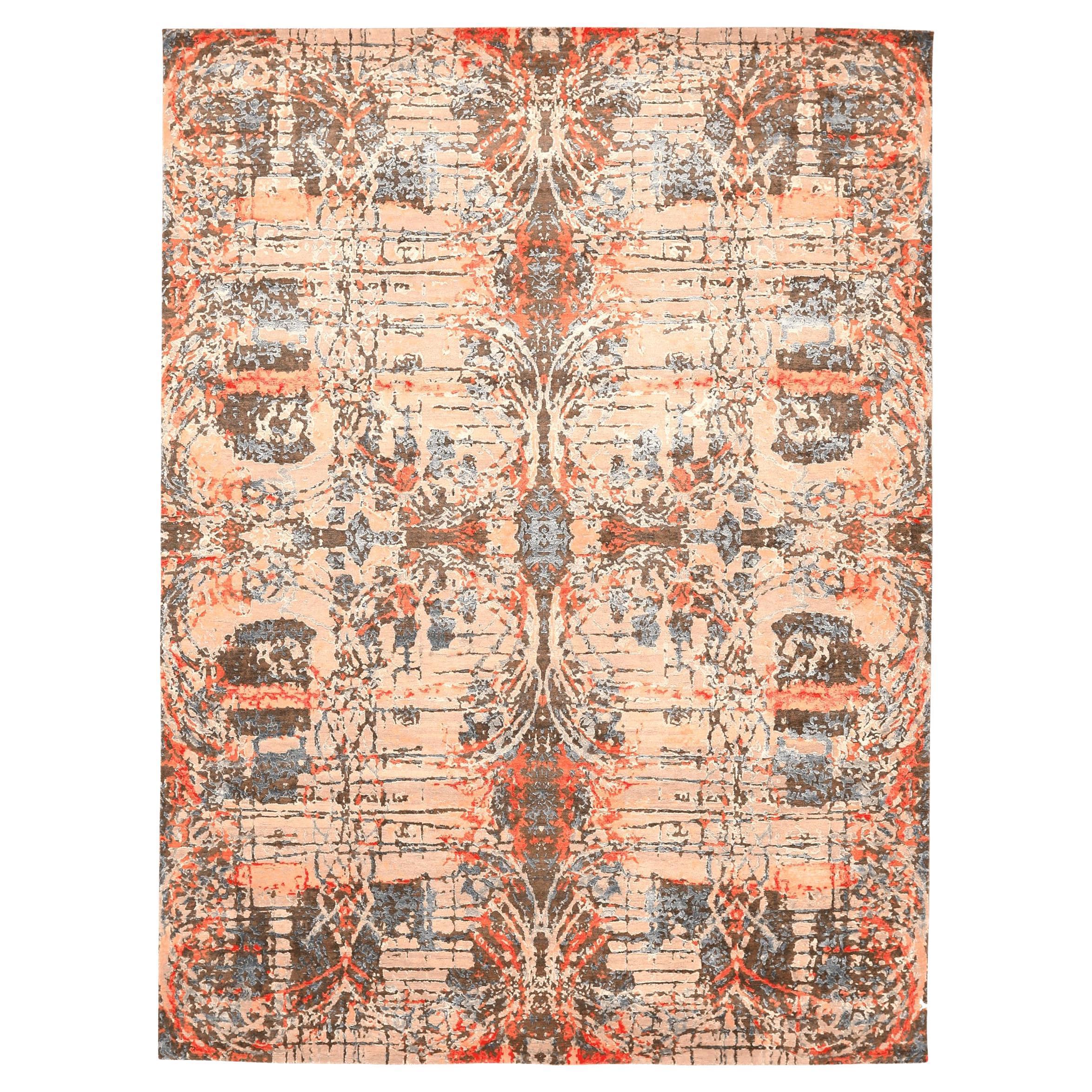 India Modern Area Rugs - Wool Brown Ivory Orange Design - 94159