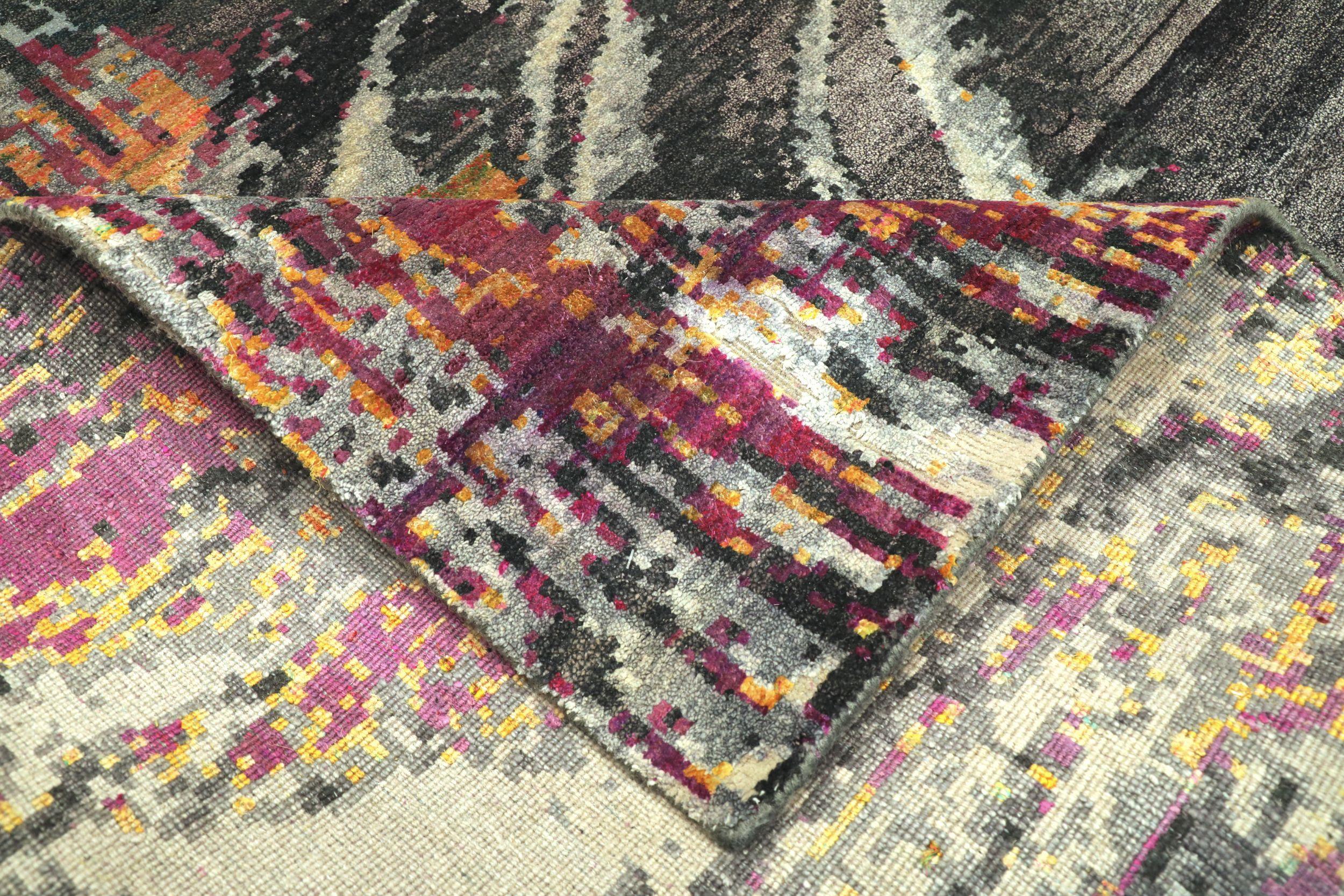 Indien Modern Area Rugs - Wolle Braun Elfenbein Orange Rosa Design - 94154 (Indisch) im Angebot