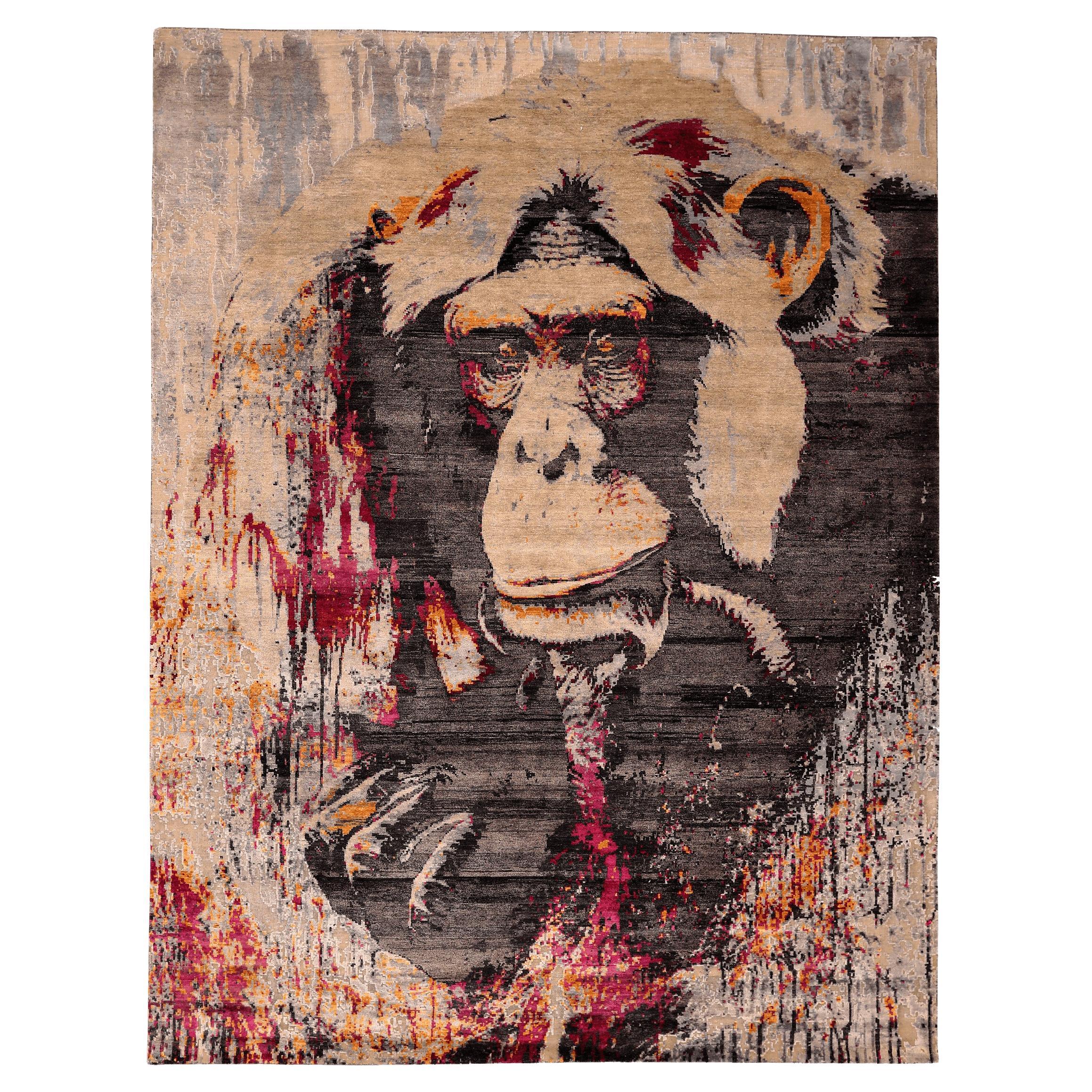 Indien Modern Area Rugs - Wolle Braun Elfenbein Orange Rosa Design - 94154 im Angebot