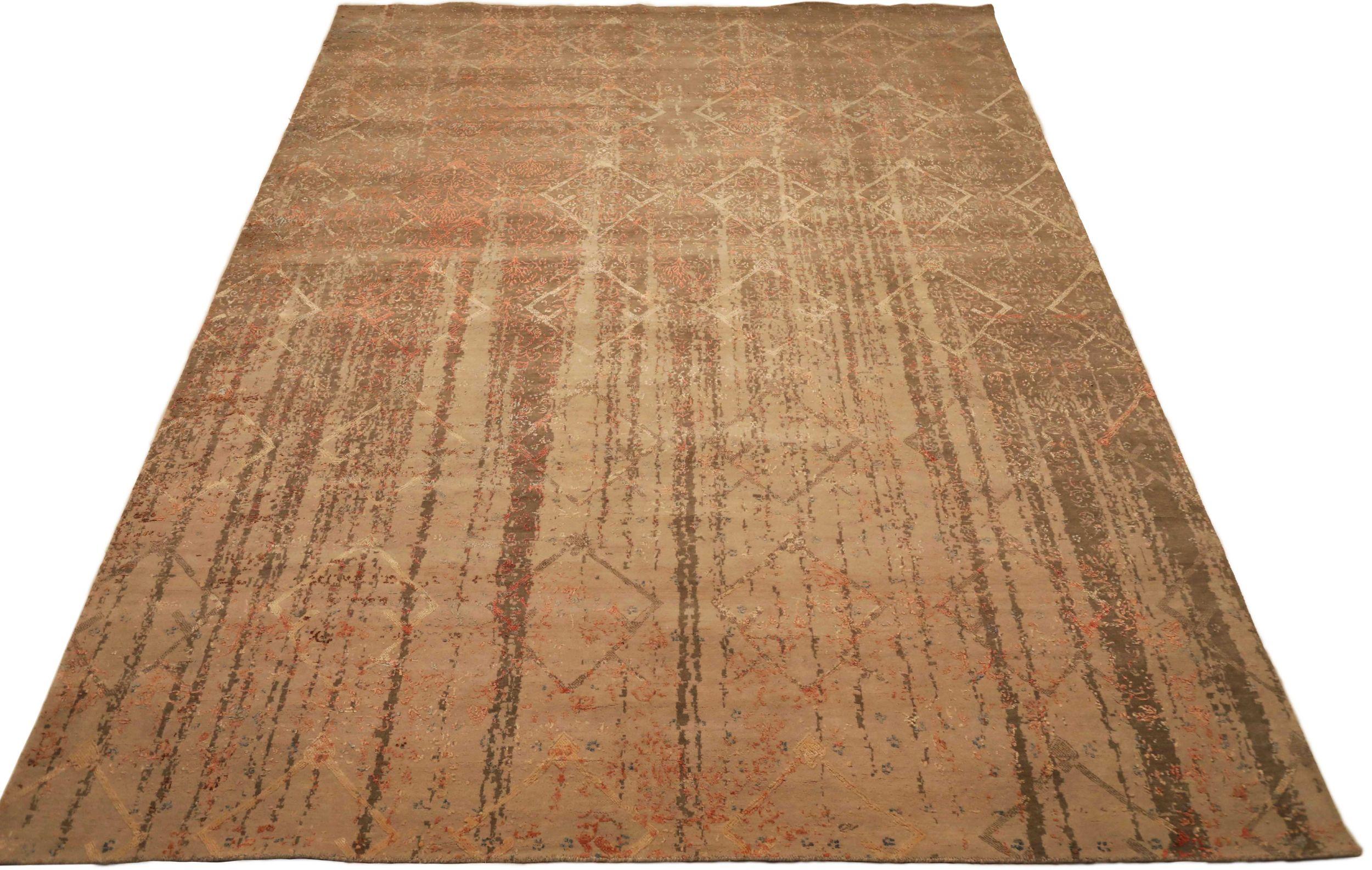 Entdecken Sie die Eleganz von India Modern mit Teppichen von Circa 1990. Dieses exklusive Design aus Wolle und Braun-Elfenbein-Rot ist perfekt, um Ihren Raum zu verschönern.