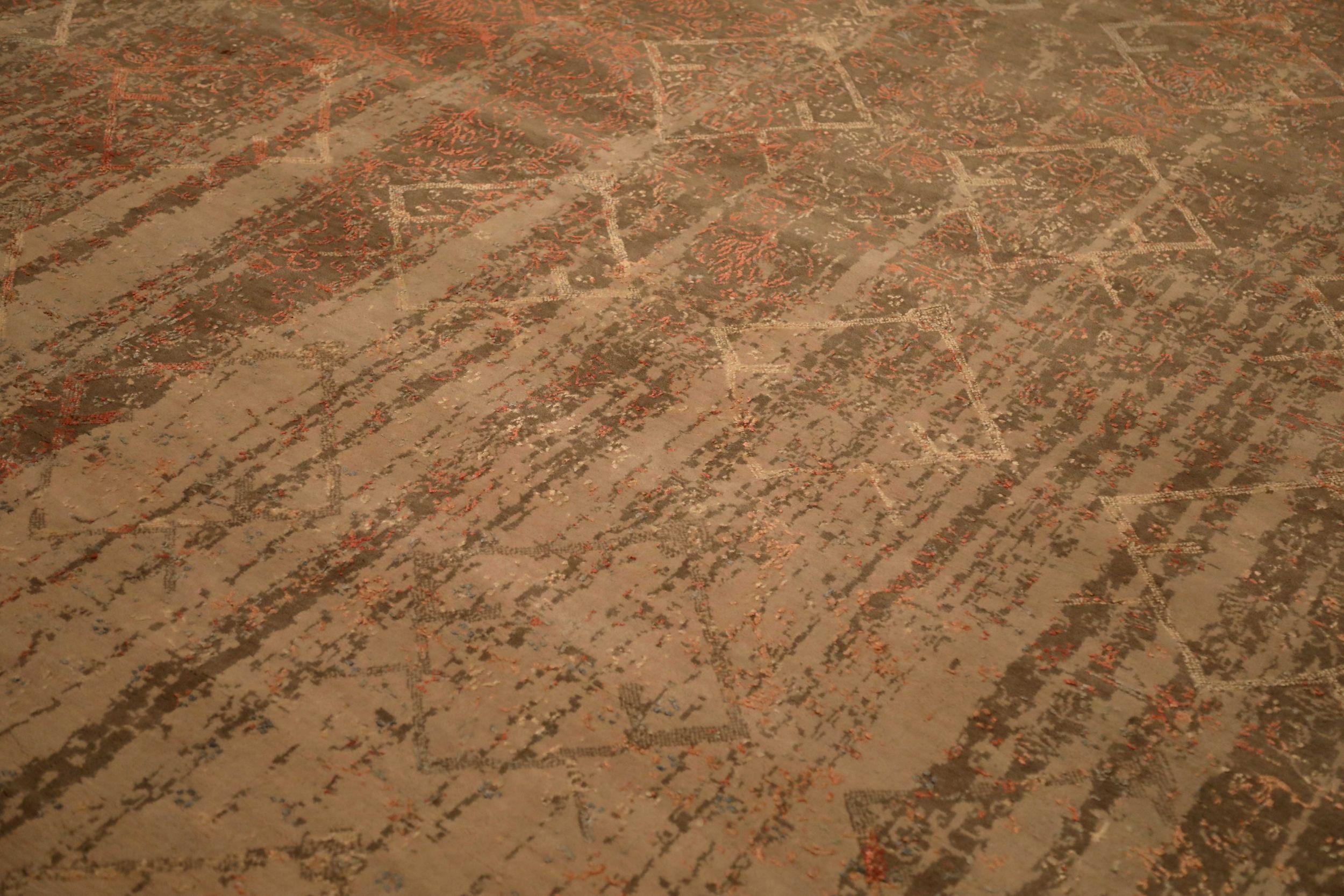 Indien Modern Area Rugs - Wolle Brown Elfenbein Rot Design - 94025 (Moderne) im Angebot