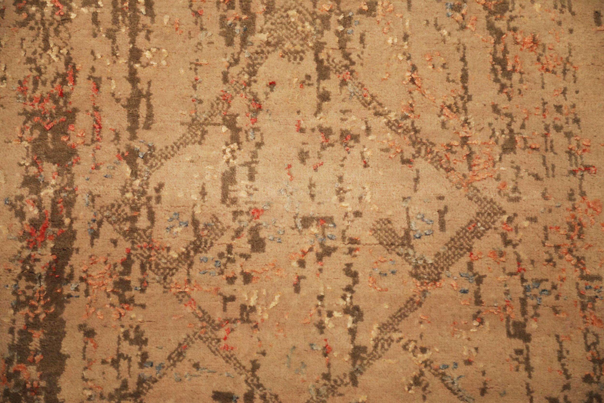 Indien Modern Area Rugs - Wolle Brown Elfenbein Rot Design - 94025 (Indisch) im Angebot