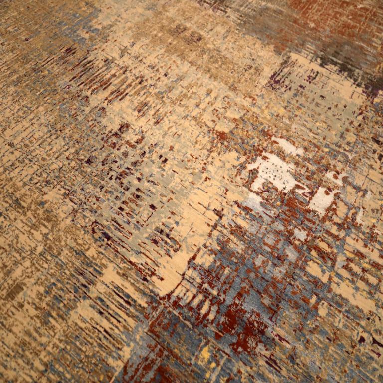 Moderne Tapis de sol India Modernity - Laine Brown Ivory Red Design - 94029 en vente