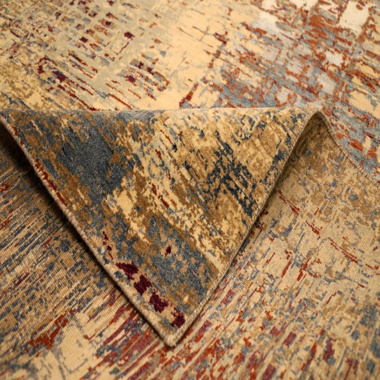 Indien Tapis de sol India Modernity - Laine Brown Ivory Red Design - 94029 en vente