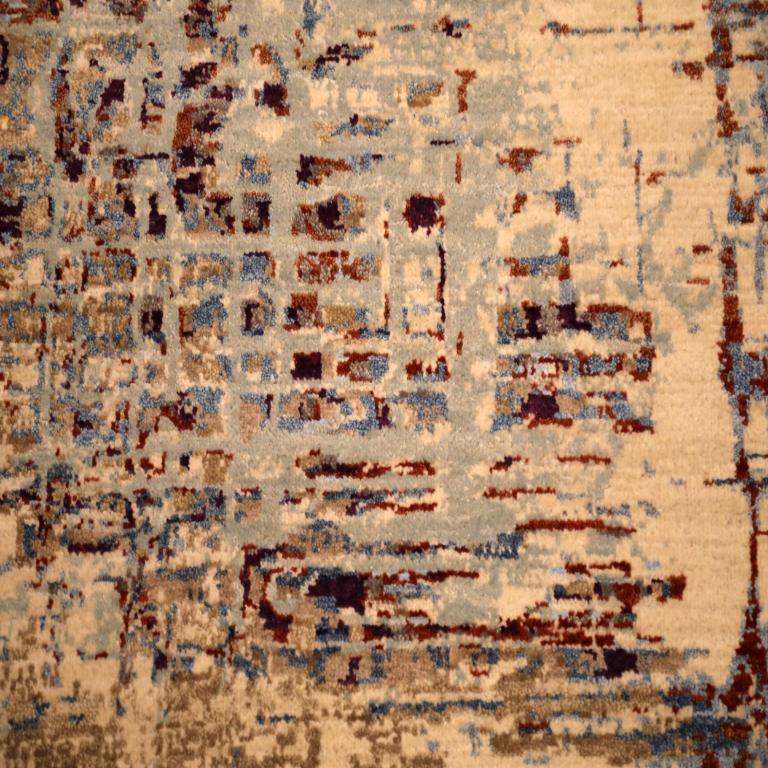 Noué à la main Tapis de sol India Modernity - Laine Brown Ivory Red Design - 94029 en vente