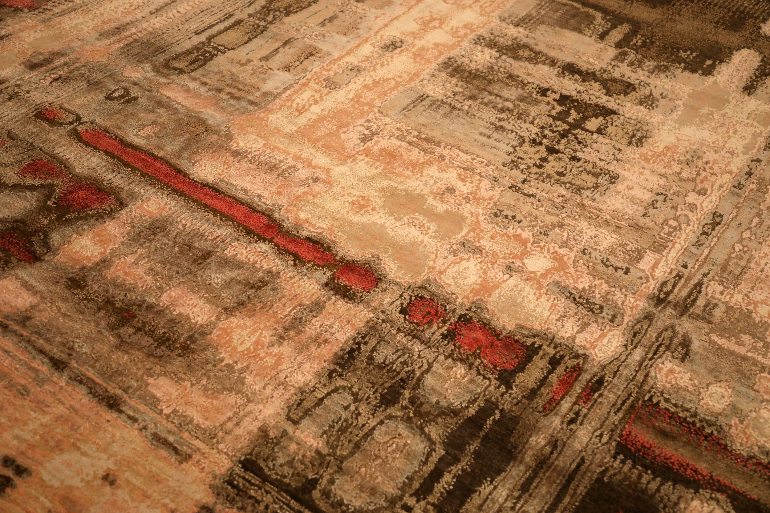 Indien Modern Area Rugs - Wolle Brown Elfenbein Rot Design - 94064 (Moderne) im Angebot