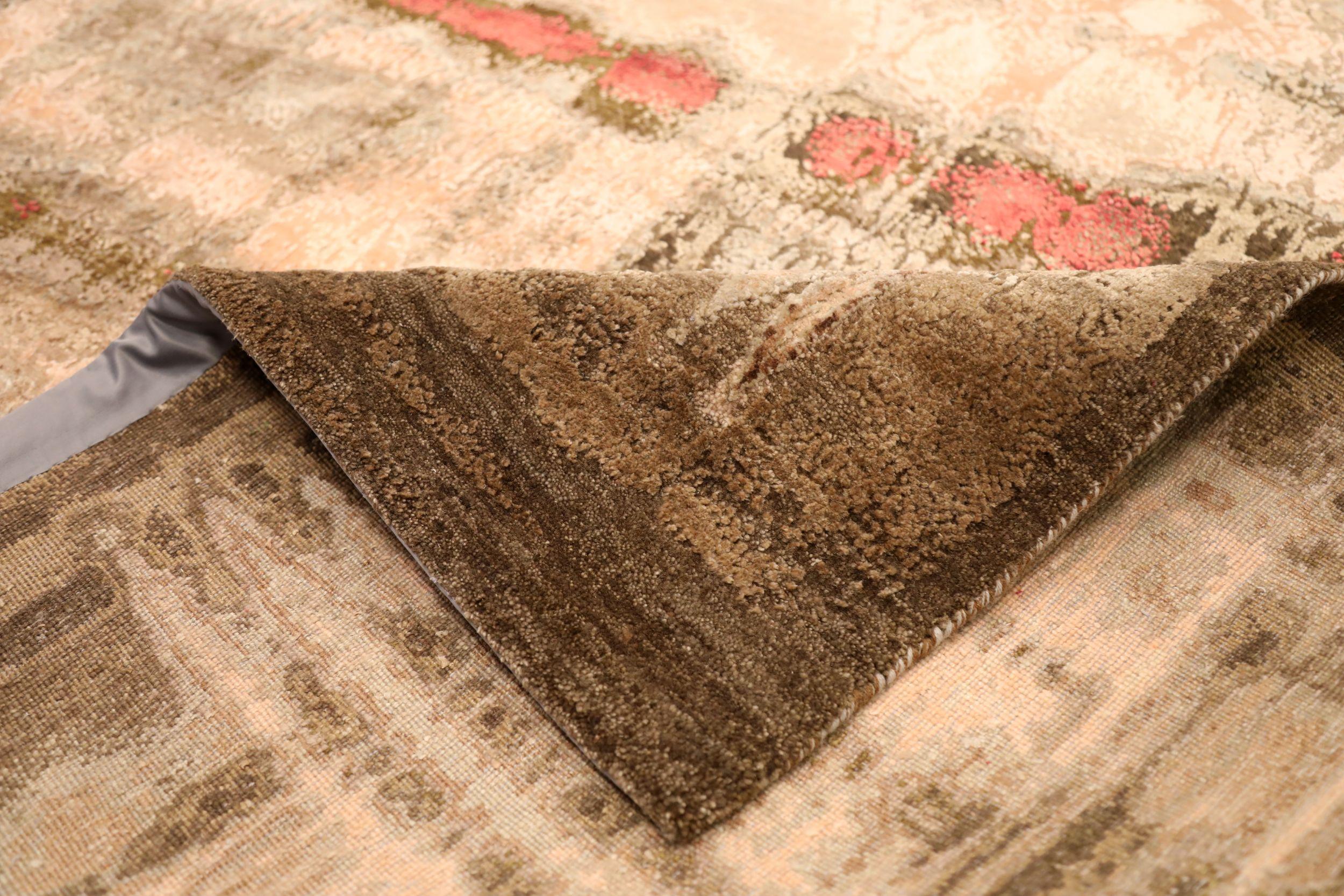 Indien Modern Area Rugs - Wolle Brown Elfenbein Rot Design - 94064 (Indisch) im Angebot